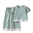 thumbnail image 3 of Amidoa Girls 2 Piece Outfits Summer Clothes Short Sleeve Cute Solid Color T-Shirt and Shorts Casual Kids Clothing Sets Green Size 3T, 3 of 8