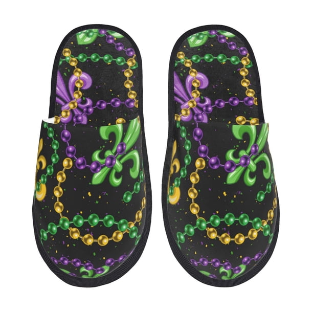 Fotbe Mardi Gras6 Pantuflas Peludas para Mujer con Estampado, Zapatillas de Peluche, Zapatos de Invierno para Casa, Uso Interior y Exterior-Medium