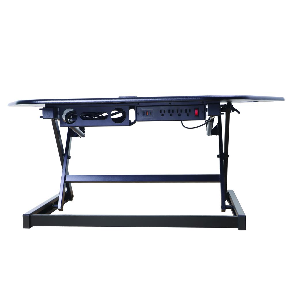 Rocelco 46" Large Height Adj Corner Standing Desk Converter w Floor Mat - Black