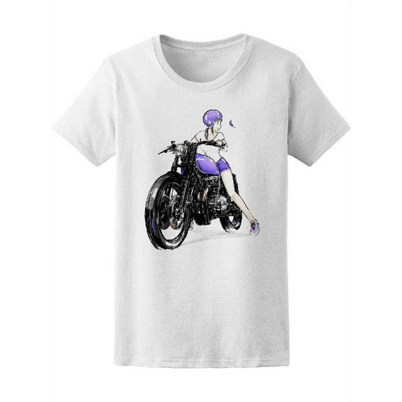 Girl Riding Violet Motorcycle T-Shirt Women -Image by Shutterstock, Female Large