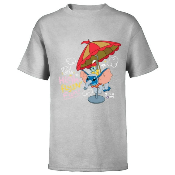 Disney 100 Stitch in Costume Dumbo High-Flyin' Fun & Scrump - Short Sleeve T-Shirt for Kids - Customized-Athletic Heather