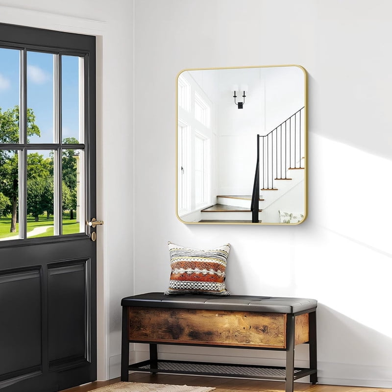 Clarvion 30"x40" Rounded Edge Rectangle Bathroom Mirror Wall Mounted Vanity Mirror,Gold