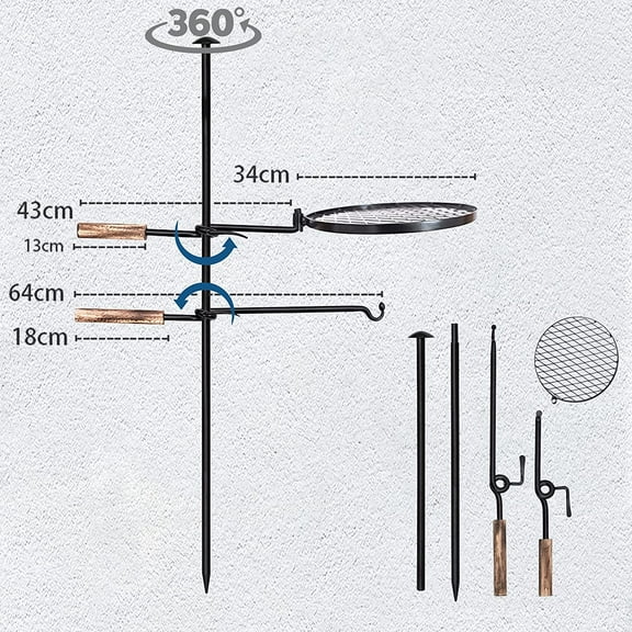 Fire Pit Slot Grill, Adjustable Swivel Campfire Grill Heavy Duty BBQ Steel Grate for Outdoor Barbecue Over Open Fire