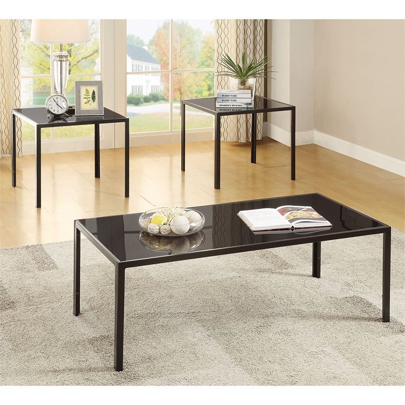 WEIBO Coffee Table Set 3PCS Glass Nest Tables Living Room in Clear