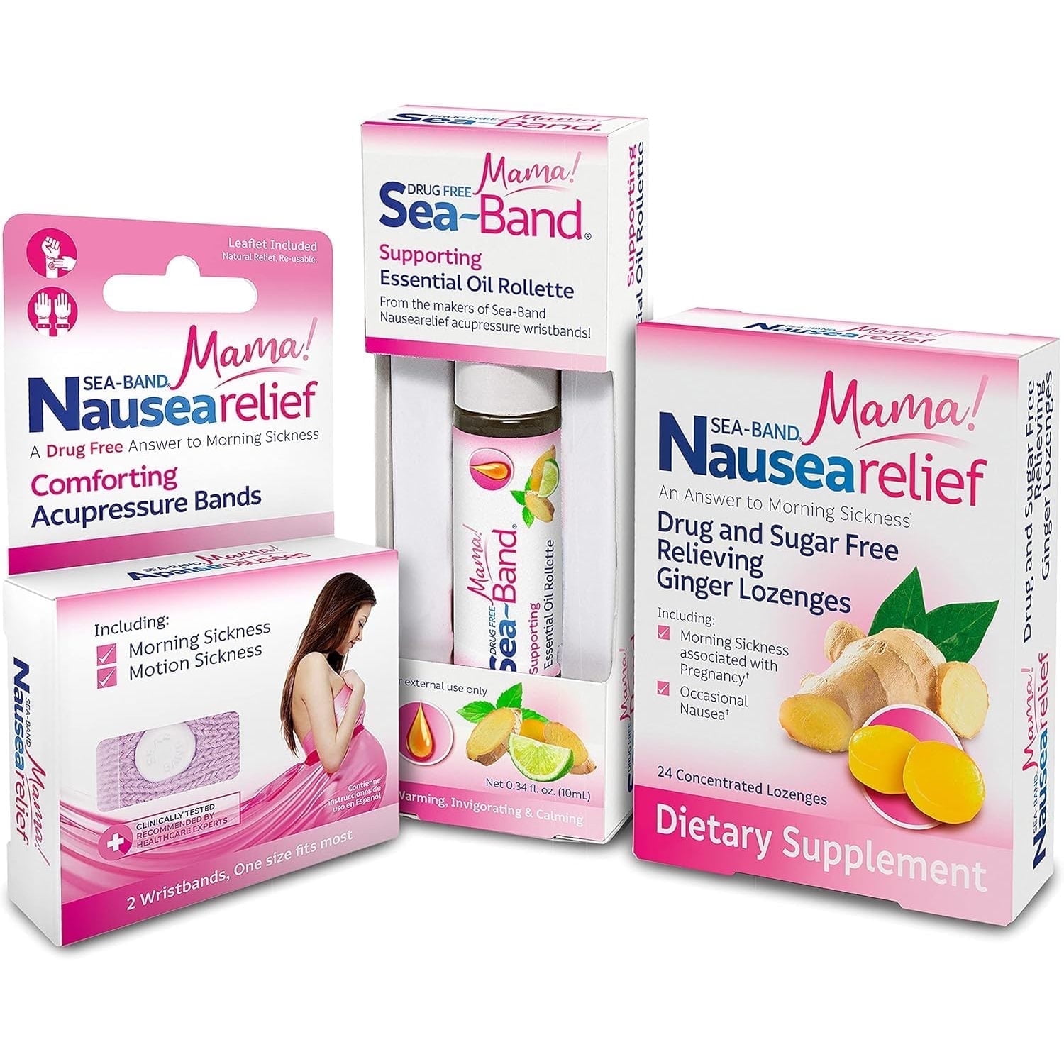 Sea-Band Mama! Mat Kit: 1pr Mama Bands: 1pk Ginger Lozenges: 1 Rollette