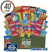 My Hero Crate Military Care Package - 40 Pcs Variety Gift Basket - Snack Variety Box Pack with Candy, Pop Tarts, Nuts, Gum,  Chipsand More