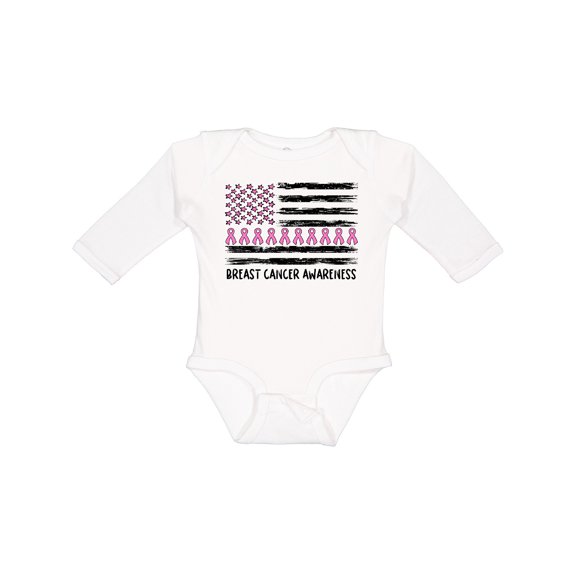 Inktastic Breast Cancer Awareness Pink Ribbons and Flag Boys or Girls Long Sleeve Baby Bodysuit