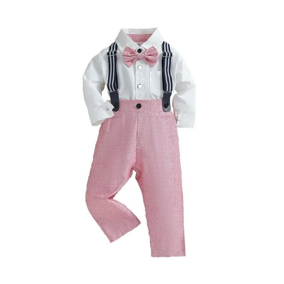 XBASW Toddler Baby Boys Gentleman Outfits Spring Fall Long Sleeves Formal Dress   Bowtie   Suspender Pants 3PCS Wedding Set for 6M-5Y