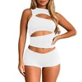 thumbnail image 3 of XINPING Women’s Micro Mini 2-Piece Set Sleeveless Cut Out Crop Top Bodycon Shorts Set Night Out Club Y2k Streetwear Workout Shorts Sets, Casual Summer Going Out Outfits, 3 of 6