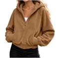 thumbnail image 6 of Nowekniz Womens Oversized Half Zip Fleece Hoodie, Long Sleeve Cropped Quarter Zip Pullover Sweatshirt, Warm Fall Winter Casual & Gym Training Hooded Top, 6 of 7