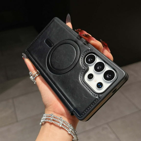 Designed for Samsung Galaxy S24 Magnetic Flip Phone Case,With RFID Blocking Card Slots,Compatible with Mag-Safe,PU Leather Shockproof Anti-fall Flip Folio Ultra Slim Wallet Phone Case,Black
