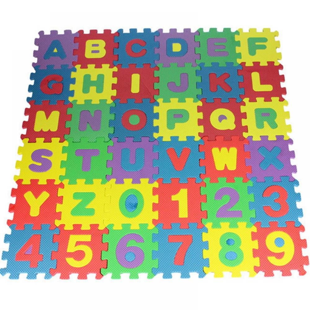 Alphabet and Numbers Foam Puzzle Play Mat Removable 26PCS Letters and 10PCS Numbers, Each Tile Measures 4.7x4.7 Inch 36PCS 