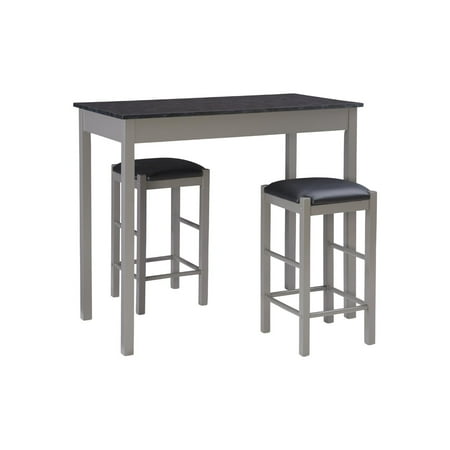 Lancer Grey Faux Marble 3-Piece Dining Set with Stools Counter Height Kitchen