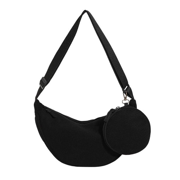 Bolso de pana de media luna Likrtyny 2 piezas negro con correa ajustable