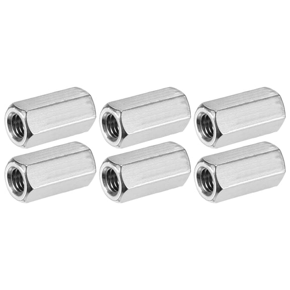 Uxcell 6-Pack M8-1.25 Hex Coupling Nuts for Machine, 304 Stainless Steel, 25mm Length