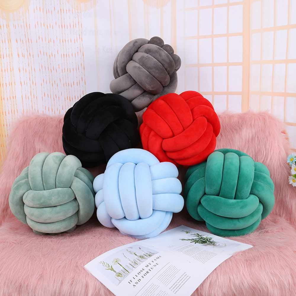 Sofa Knot Pillow Cushion Nordic Style Red Velvet Knot Ball Handmade