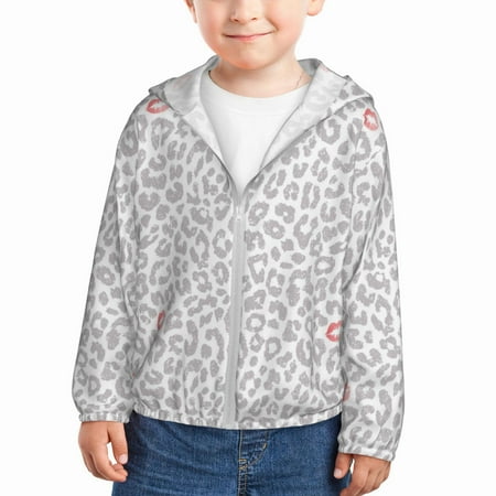 

Sun Hoodie for Kids red lip grey Leopard Long Sleeve Swim Fishing Shirts Sun Protection Zip Up Jacket Clothing Athletic Hoodie