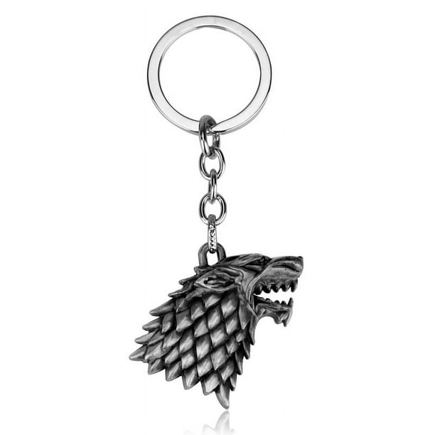Llavero con cabeza de dragón lobo "Stark" en 3D, accesorio para bolso o coche