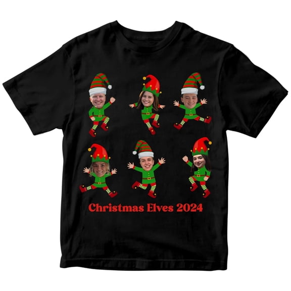 Family Custom Face Up to 8 photos Christmas Ugly Christmas Elf Face, AURORAVALLEY T-Shirt