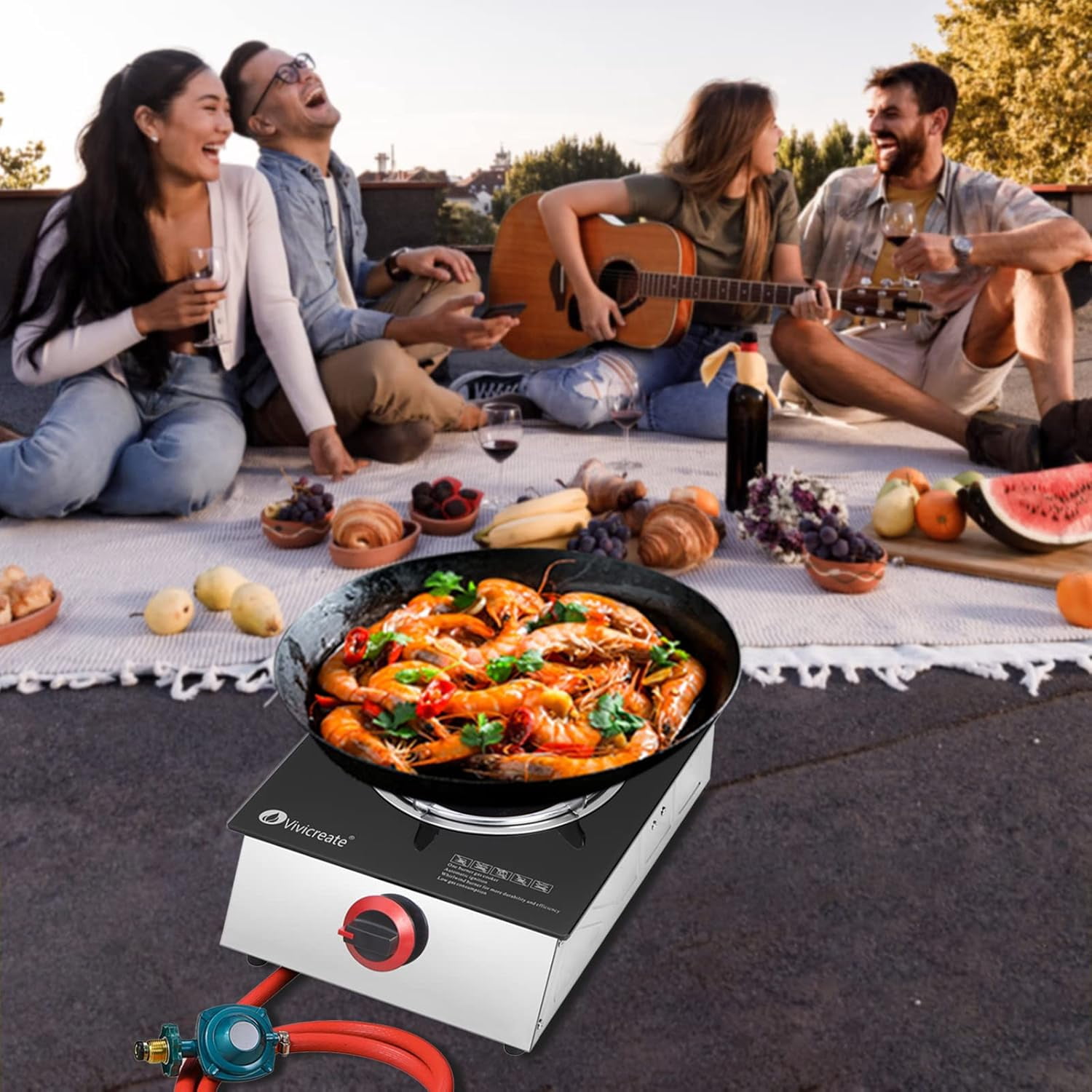 Vivicreate Glass Stove 15000 BTU auto ignition garden camping party propane grill stove cooker burner