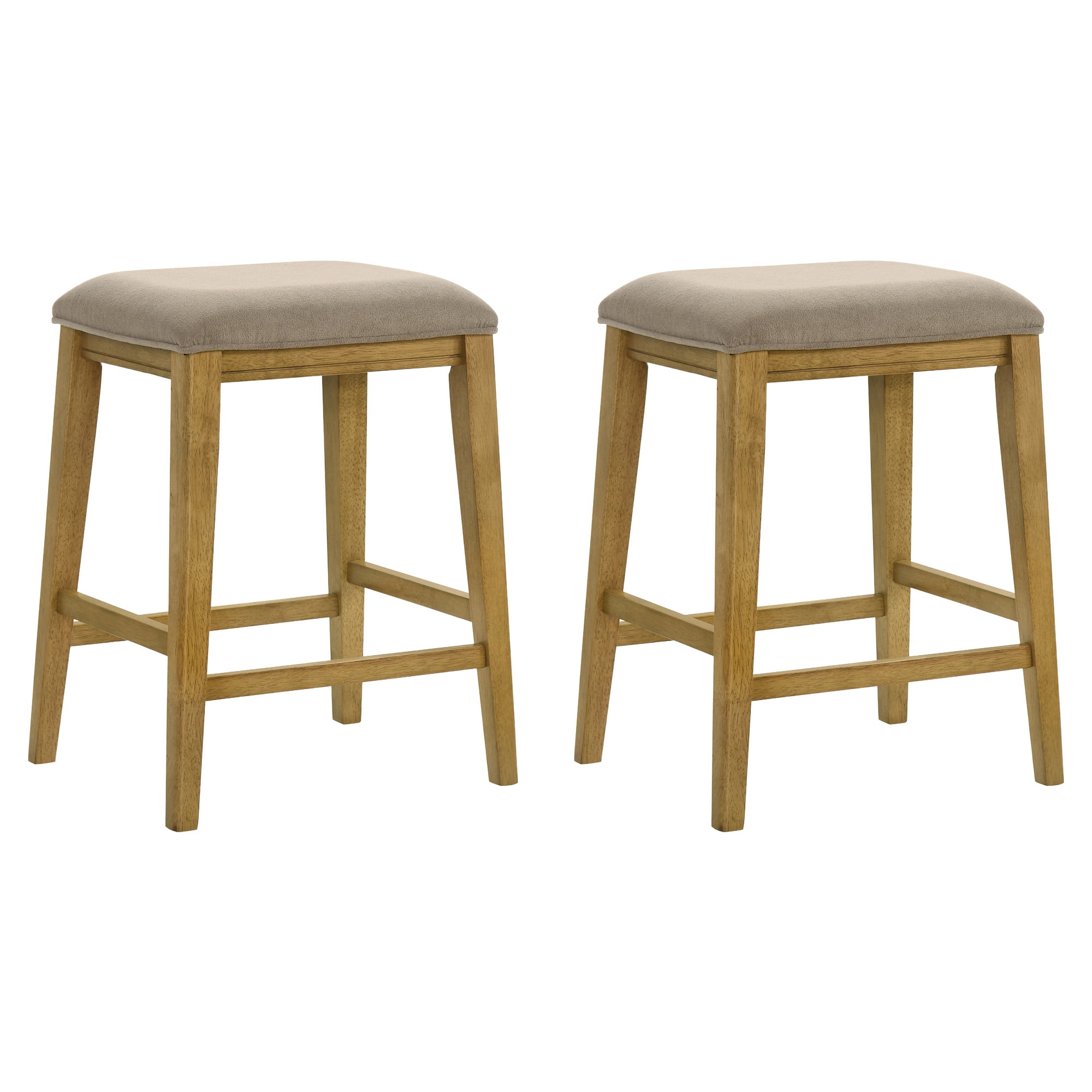Jane Contemporary Transitional Wood Counter Height Kitchen Bar Stool in Amber Glow Finish with Taupe Fabric Upholstered Seat - Set of 2