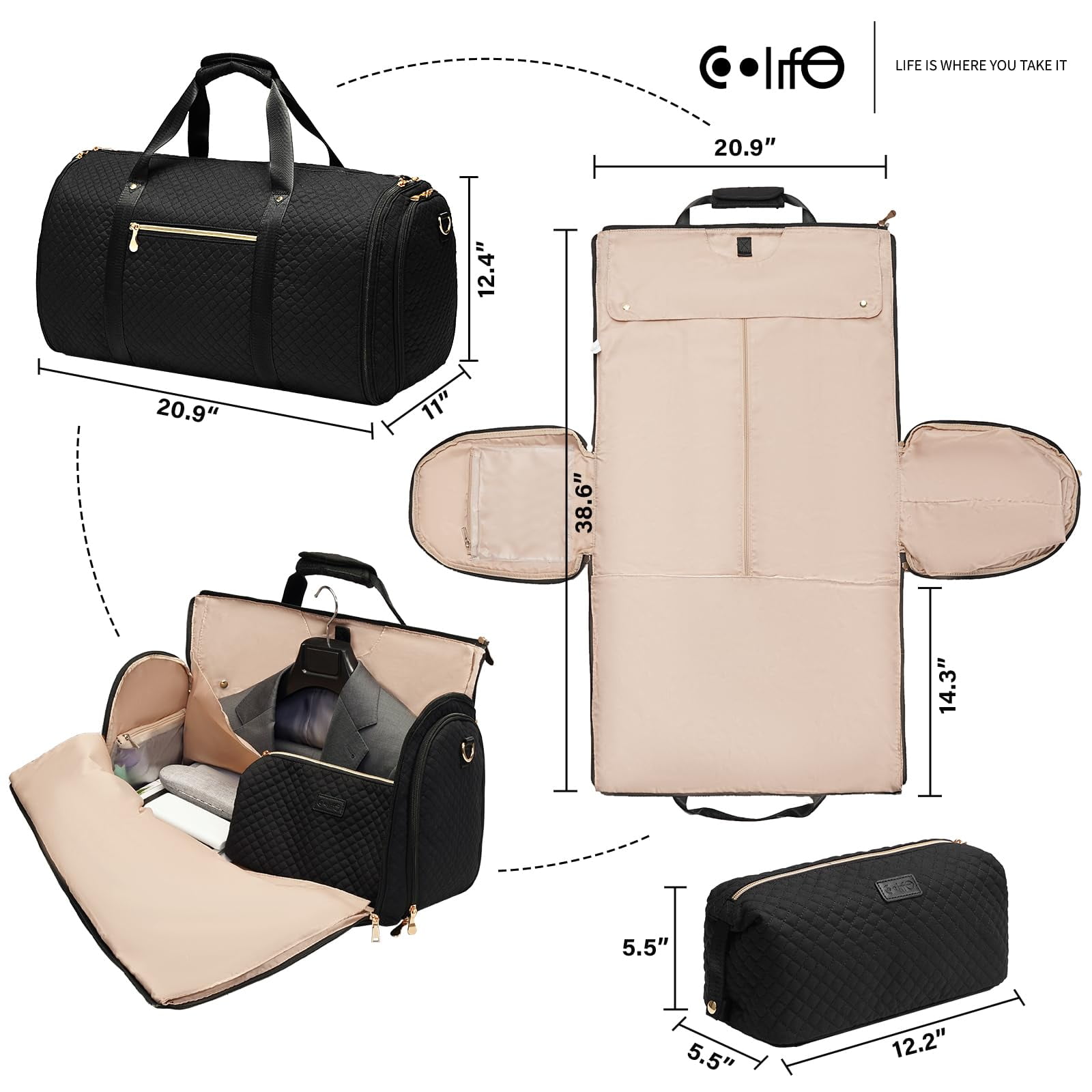 LONG VACATION Garment Bag Carry On Convertible Travel Duffel Bag with Shoe Pouch Weekender Bag for Women Men 2 in 1 Hanging Suit Bag with Shoulder Strap Business Travel Bag