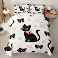 thumbnail image 2 of Manfei Kawaii Black Cat Twin Quilt Set, Bow Paw Twin Coverlet Set, White Pink, 2pcs, 1 Bedspread and 1 Pillowcase, 2 of 7