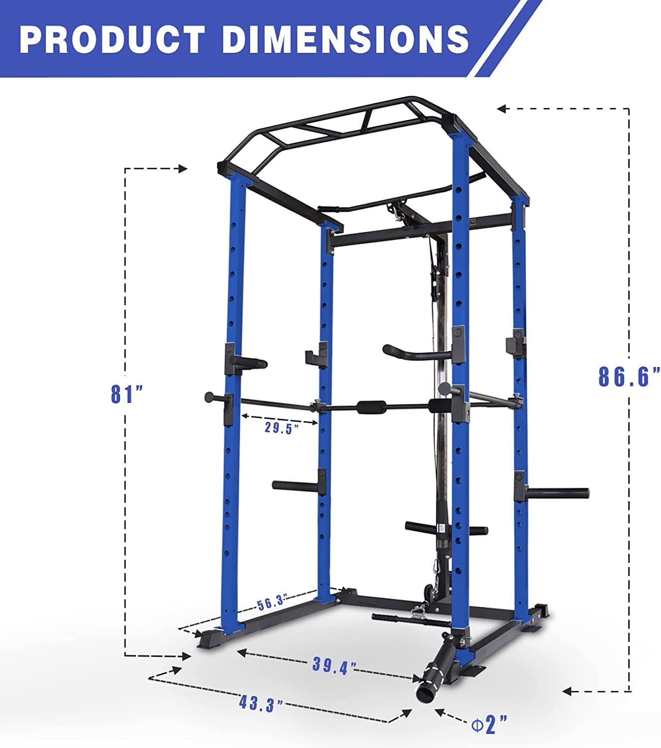 taoruifang Multi-functional Power Cage, Home Adjustable Pullup Squat Rack, 1000Lbs Capacity Steel Fitness Barbell Rack, Black+Blue, Indoor Gym Body Building Equipment with Adjustable Weight