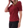 thumbnail image 4 of INSPIRAR CHIC Top de Encaje Floral para Mujeres con Cuello Mock, Manga Corta Abullonada, Blusa Elegante de Encaje XL Rojo Oscuro, 4 of 6