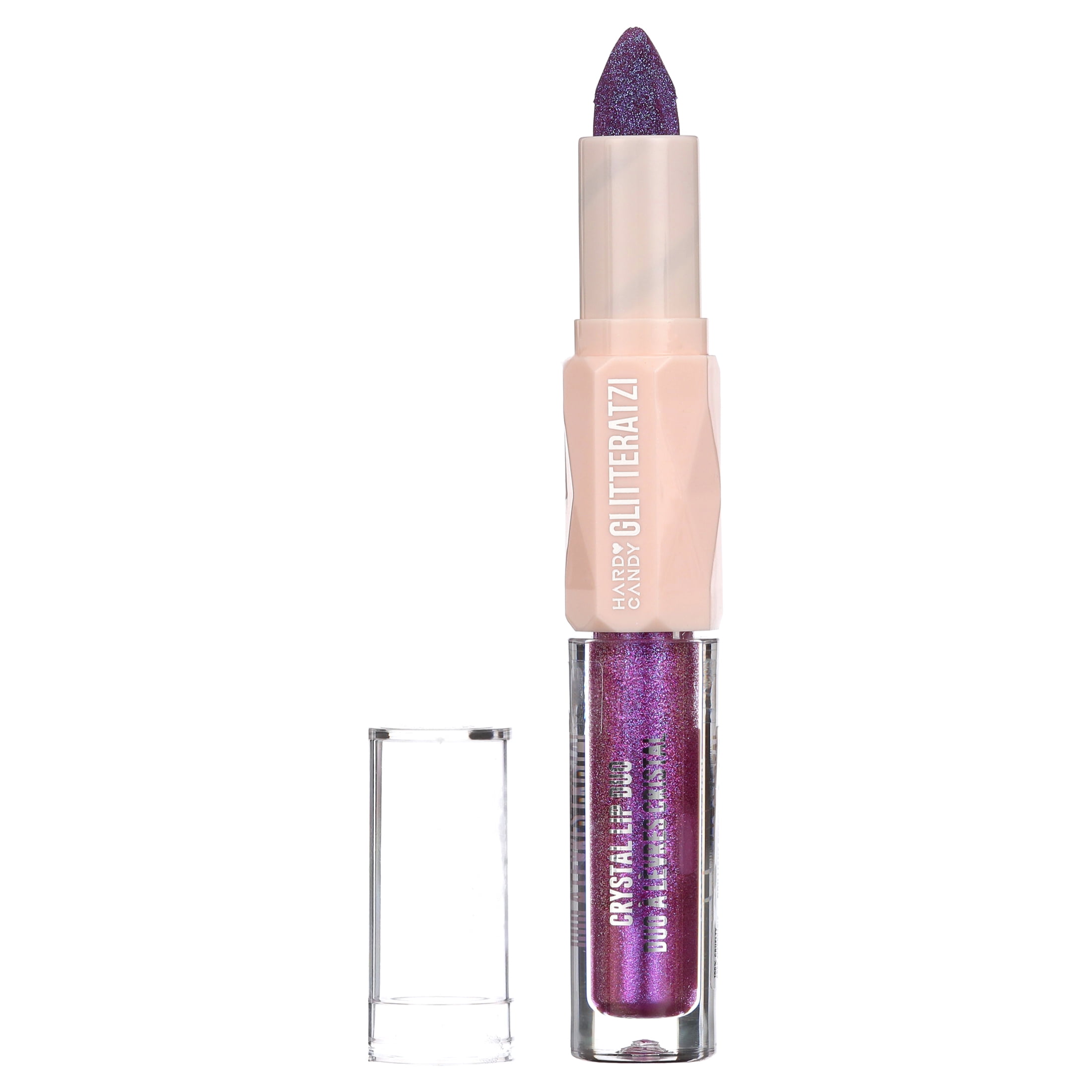 (2 pack) Hard Candy Glitteratzi Lip Duo, 2-in-1 Glitter Lipstick & High-Shine Gloss Duo, Brilliant Berry, Sparkling Purple