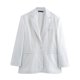 thumbnail image 2 of HH TRAF 2024 Abrigo de mujer para oficina, blanco, a rayas, cuello vuelto, manga larga, bolsillo, un botón, blazer de otoño para mujer, moda, 2 of 5
