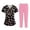 02-Black, variant on Scrubs for Women Set Cute Print Tops Short Sleeve Cartoon Pattern V Neck Stretchy Nursing Uniform Set with Pockets
