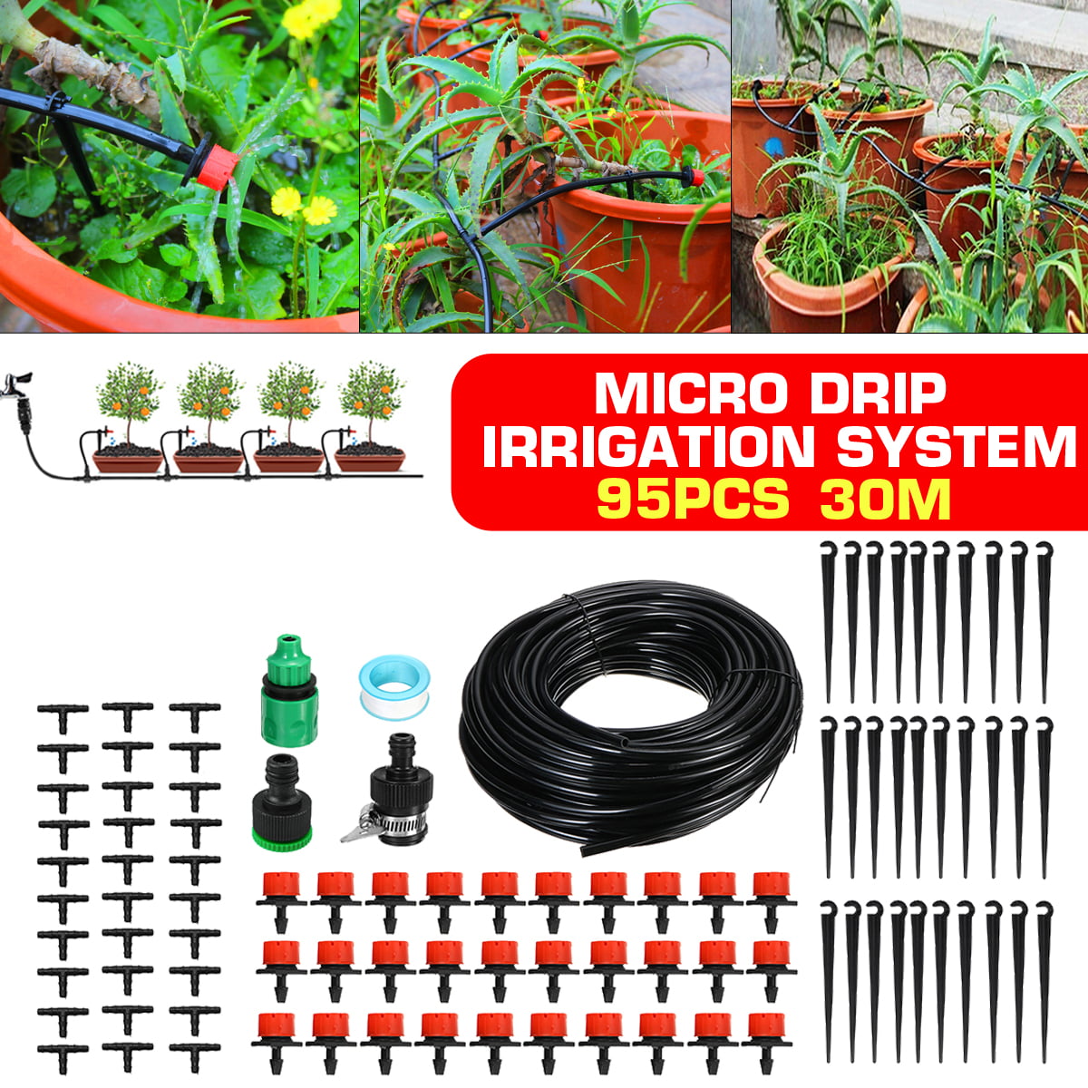 100ft 30M Auto Drip Irrigation System Kit Micro Sprinkler Garden Watering Set 