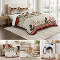 thumbnail image 6 of Quilts King Size Bedding Set, Christmas Red Poinsettia Lightweight Quilted Comforter, Winter Xmas Floral Leaves Rustic Soft Reversible Bedspread Coverlet with Pillow Covers for All Season, 96" x 106", 6 of 9