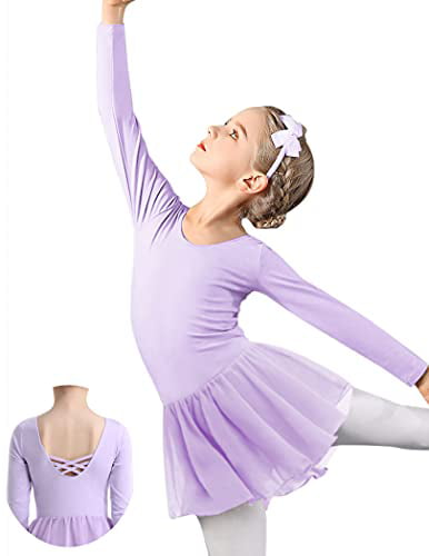XiaoMoSha Ballet Dress for Girls Dance Leotards Gymnastics Longsleeve/Sleeveless for Kids with Chiffon Skirt 