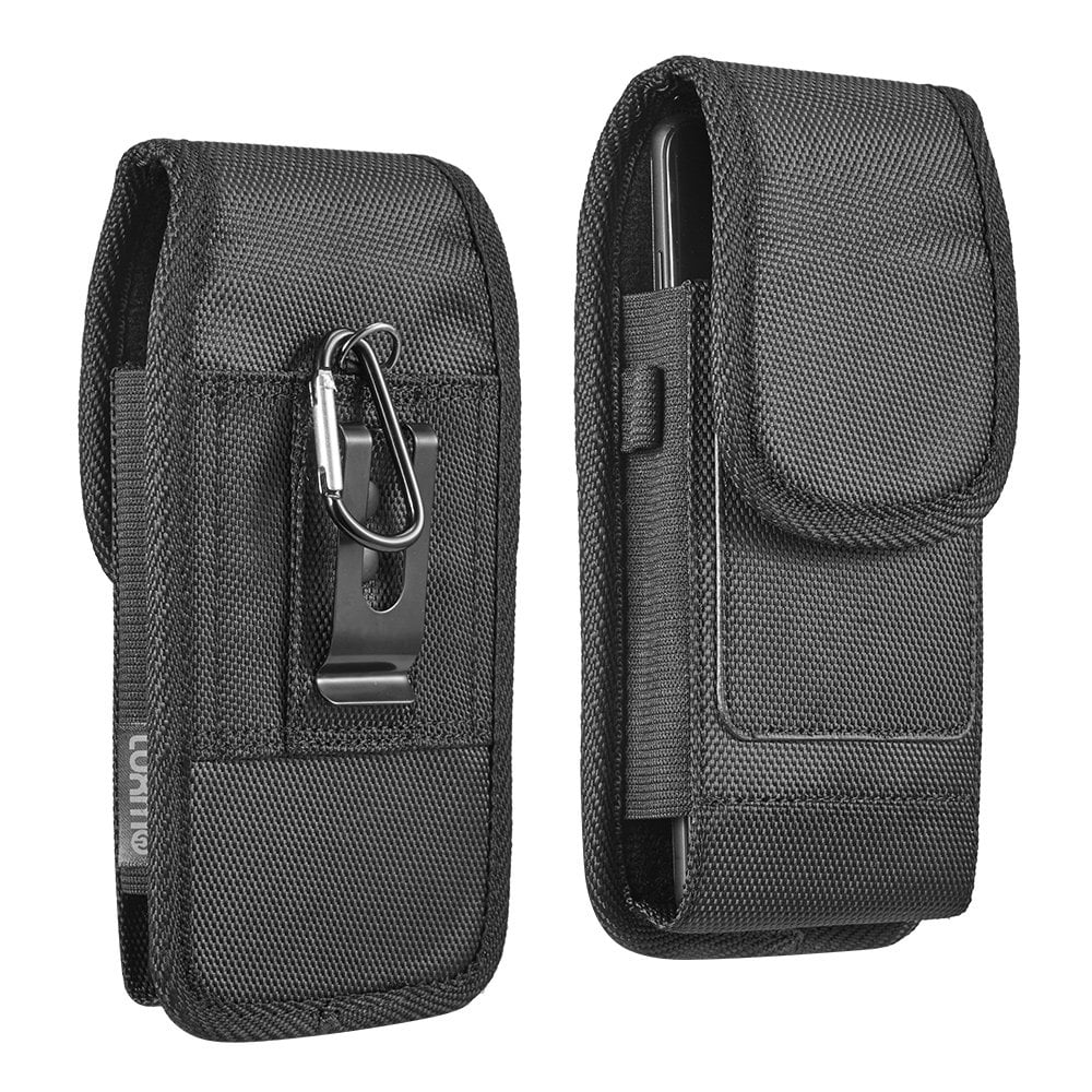 Ballistic Nylon Vertical Hip Pouch Phone Case With Carabiner Clip 6 To 6 49 Inch Screen Size 