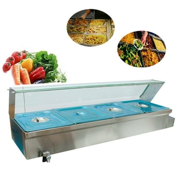 TECHTONGDA Buffet Food Warmer Stainless Steel Bain Marie Buffet Countertop 4 Pan Electric Steam Heater 6"Deep with Glass Shield