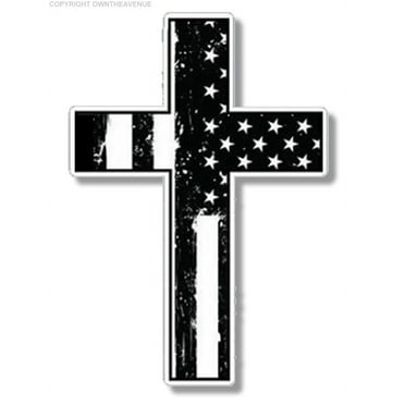 Black & White Tattered Cross sticker decal - Christian Jesus 5" - Model: CrossTat903
