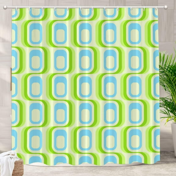 Retro Green Blue 70s Shower Curtain, Waves in Blue and Green Square Shower Curtain, Waterproof Fabric Shower Curtains for Bathroom 70"W x 72"L (Pack of 1)
