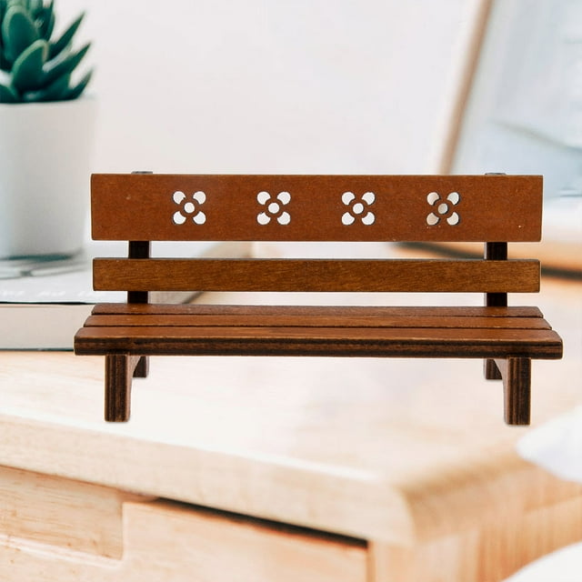 OULII 2Pcs Micro Garden Bench Retro Style Classical Decorative Photo Prop for Landscaping in 4.72X2.36X1.97in
