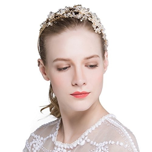 Bridal Headband Bluetop Pearl Crystal Rhinestone Flower