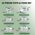 thumbnail image 2 of Cook N Home - Batería de cocina (acero inoxidable), color plateado, Silcone handle, Plateado, 12 piezas, 1, 2 of 5