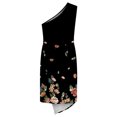 thumbnail image 5 of Vestido de reunión sin mangas ajustado con un hombro y estampado Floral informal de verano para mujer a la moda Fridja  hjkh3860, 5 of 5