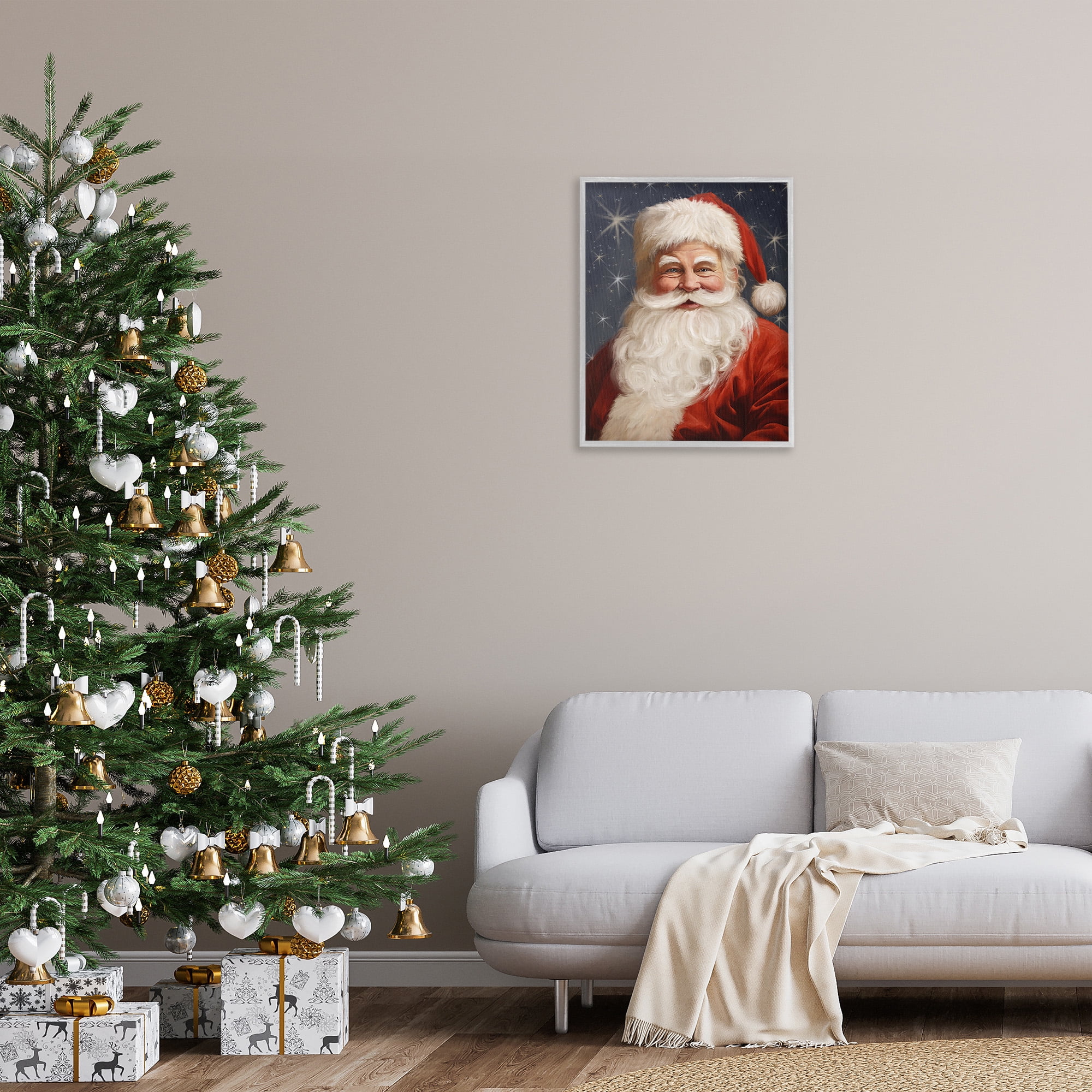 Stupell Industries Smiling Santa Claus Portrait Holiday Painting Gray Framed Art Print Wall Art, 24 x 30