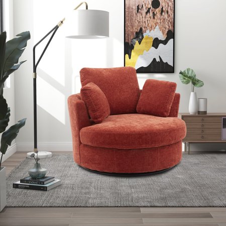 Cozylife 42.2  Swivel Accent Barrel Chair and Half Swivel Sofa with 3 Pillows 360 Degree Swivel Round Sofa Modern Chair for Bedroom Living Room Lounge Hotel  Terracotta