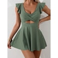 thumbnail image 4 of SKQIT Women's Ruffle Sleeve Cross Wrap Cutout Swim Dress, One Piece Tummy Control Bathing Suit, 4 of 6