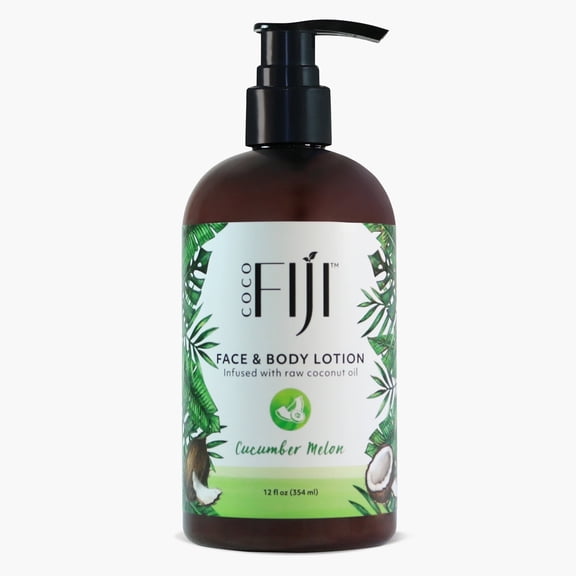 Coco Fiji Face & Body Lotion Infused With Coconut Oil | Lotion for Dry Skin | Moisturizer Face Cream & Massage Lotion for Women & Men | Cucumber Melon 12 oz, Pack of 1