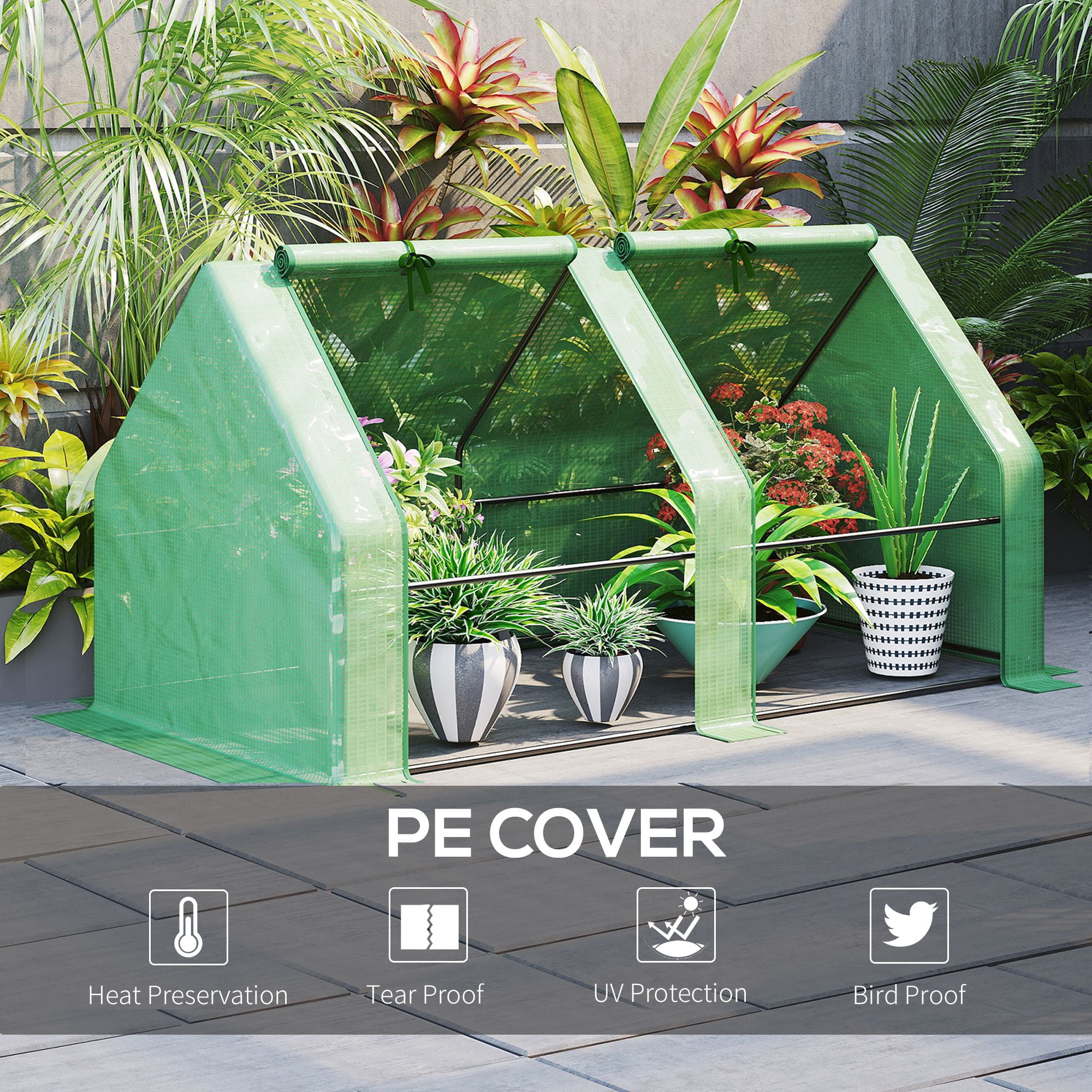 Outsunny 6' x 3' x 3' Mini Greenhouse, Portable Outdoor Plant Hot House with Durable PE Cover and Steel Frame, Roll-up Windows & Zippered Doors for Garden Flowers and Vegetables, Green