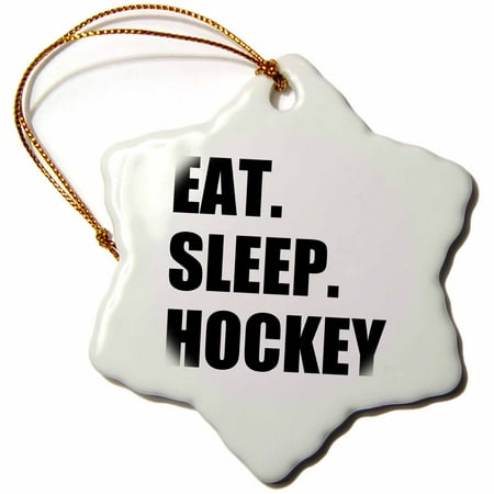 Snowflake Gift 3dRose Eat Sleep Hockey - text gift for sport team players and enthusiasts, Snowflake Ornament, Porcelain, 3-inch ()