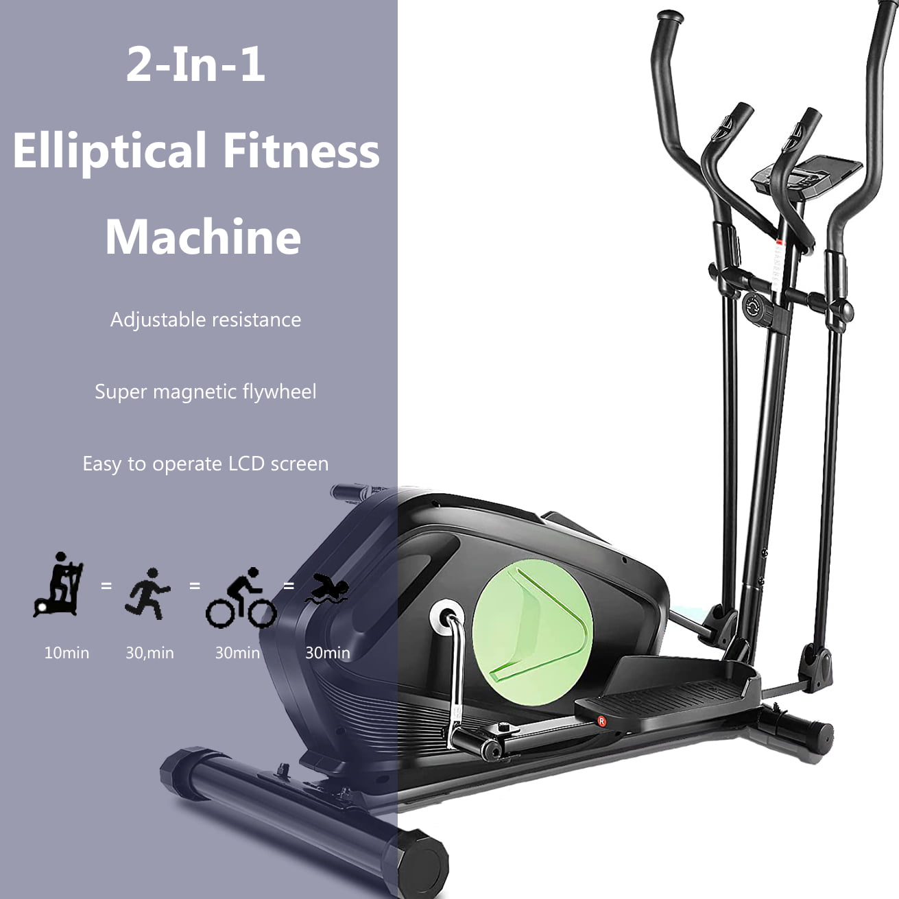 Quiet & Smooth Compact Eliptical Cross Trainer Machine for Home Cardio Workout & Fitness with 10-Level Resistance Digital Monitor ANCHEER Magnetic Eliptical Exercise Machine 